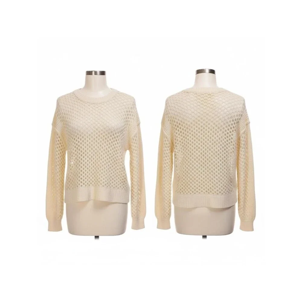 RACHEL Rachel Roy Cream Crew Neck Sweater Open-Knit Design